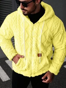 Manfinity CasualCool 男士贴花连帽拉链口袋纯色长袖夹克外套 - 黃色 - 查看 5