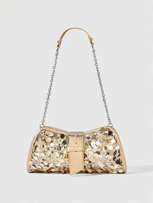 ROMWE Avant Women's Sequin Decorated Shoulder Bag - Gold - View 1