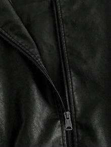 Manfinity RebelGame 男士立领拉链前襟骑士图案口袋时尚百搭夹克 - 黑色 - 查看 8