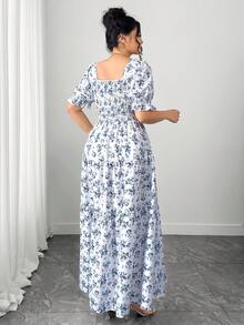 Elenzga New, Plus Size Floral Print Elegant Women's Dress - Multicolor - View 2