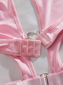 PetitDoll Bộ đồ liền thân hở lưng màu hồng đính đá trang trí không dây gợi cảm cho nữ - Hồng - Xem 10