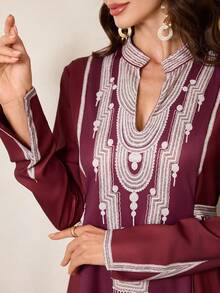 Al Najma New Year Muslim Arabic Elegant Luxury Evening Dress, Turkish Abaya & Traditional Arabic Long Robe For Women Kaftan Jalabiya Dress - Burgundy - View 7