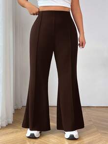 SHEIN PETITE CURVE Plus Size Fashionable Versatile Solid Color Flare Suit Pants Autumn Winter For Women - Coffee Brown - View 5