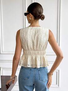 Serisse 女士Y2K风格前系带荷叶边性感时尚无袖上衣，女士提花深V领系带腰荷叶边性感时尚上衣，夏季优雅花卉刺绣系带前系带上衣——浪漫别致的夏季休闲春夏海滩外出上衣，女士优雅衬衫，女士度假白色上衣，度假村 - 米色 - 查看 2