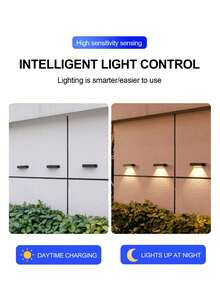 Mini Solar Wall Lights, 1 LED/2 LED/3 LED/4 LED, Solar Power Sensor, Auto On From Dusk To Dawn - Black - View 4