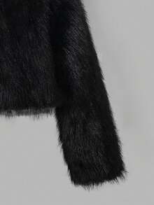 Sweetra Tween Girl 短款蓬松毛绒外套，优雅可爱，秋冬 - 黑色 - 查看 3