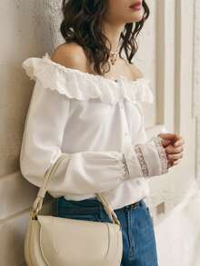 Cévolie Women's Fashionable Elegant Casual Off-Shoulder Blouse - White - View 3