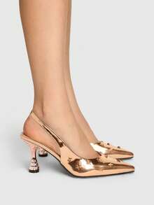 ROMWE Women's Pointed Toe Metal Starfish Decor Everyday Versatile Fashion High Heels - Champagne - View 4
