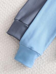 男童纯色休闲针织柔软舒适长袖T恤和打底裤睡衣套装（2件套） - 彩色 - 查看 6