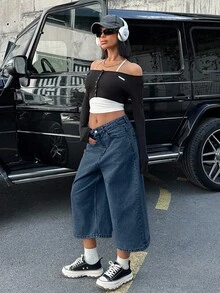 CasuGlow WOMEN LOW WAIST SNOW WASH DENIM SHORT - Dusty Blue - View 5