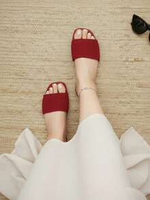 Sandalia blanca baja, sandalia punta cuadrada mujer, sandalia negra casual, calzado veraniego para mujer, sandalia con tira textil, sandalias con brillo elegante, slip-on femenina - Rojo - Ver 3