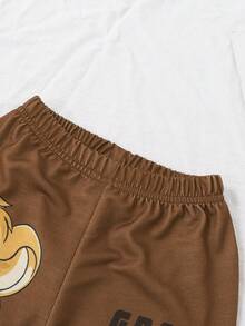SHEIN Playful Pals 男婴卡通动物印花圆领长袖卫衣和松紧腰运动裤套装 - 棕色 - 查看 6