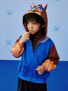 SHEIN | PAW Patrol Young Boy Casual Cartoon Dog Print Long Sleeve Hooded Zip-Up Knit Coat With 3D Ears Hoodie For Kids Kids Character Clothes Fall Winter - Blue - View 1