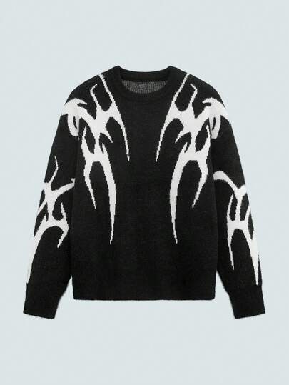 Modcrash 男士撞色针织毛衣，休闲圆领长袖，秋冬季，复古美式，男女皆宜，宽松版型夏季服装——适合日常穿着和夏季度假穿着。