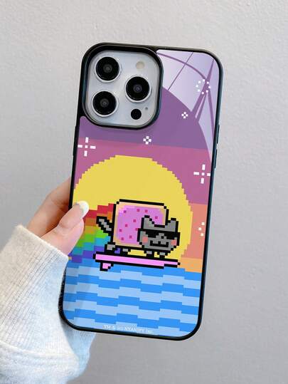 Nyan Cat X SHEIN 1pc Cute And Creative Cartoon Pattern, High-End Texture, Simple, Fully Transparent, Shockproof And Fashionable Phone Case. Halloween And Christmas Gift, Compatible With IPhone
