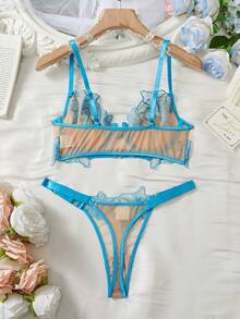 2pcs/Set Romantic Embroidery Front Closure Sexy Lingerie Bra & Panty Set