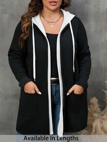 SHEIN PETITE CURVE Damen Wintermantel mit Kapuze und Kordelzug, Doppeltaschen