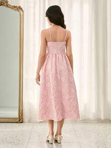 Vestido midi de línea A con bajo asimétrico y textura de tela jacquard, adecuado para bodas, bailes de graduación, fiestas de cumpleaños, aniversarios, Día de San Valentín - Rosa - Ver 2