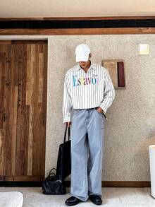 ESTAVOR Męskie jeansy z kieszeniami, luźne, szerokie, uniwersalne, casualowe - Niebieski - Zobacz 9