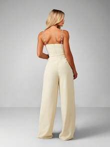 MISSGUIDED 镶钻吊带心形罩杯阔腿连体裤，配水晶链条吊带，正式晚礼服 - 白色 - 查看 2