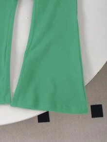 两件套女童甜美可爱蝴蝶结印花长袖圆领黑色上衣搭配绿色喇叭裤休闲简约运动套装，春秋季 - 彩色 - 查看 5