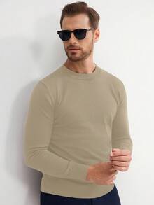 Manfinity Mode Maglione da uomo a girocollo tinta unita, a maniche lunghe, adatto per l'autunno e l'inverno