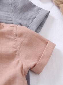 SHEIN Vintaside Kids 3件/套 男嬰純色半鈕扣短袖上衣 粉色與紅色 夏季休閒家庭套裝 柔軟舒適 度假派對日常旅行 - 彩色 - 查看 6