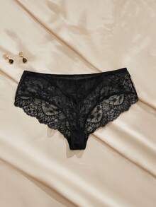 Charlaine Schwarze Blumen-Spitze, Wimpernspitze, Spitzen-Patchwork, Sexy, transparent, weich, Büro, Alltagstragen Damen Unterhosen - Schwarz - Übersicht 8