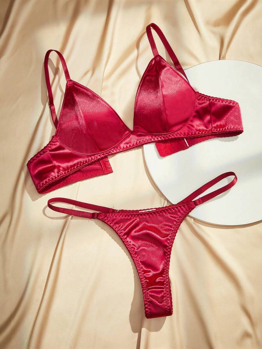 Charlaine 2 Pieces Lingerie Set (Wireless, Thong) - Burgundy - View 1