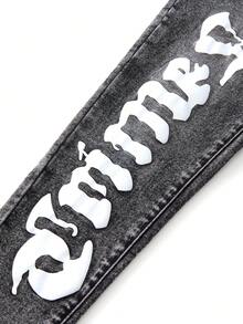 男童休闲牛仔套装，时尚百搭四季皆宜白色印花水洗牛仔套装，黑灰色 - 黑色 - 查看 8