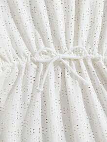 SHEIN 青少年女孩 V 领流苏装饰打结短袖休闲罩衫