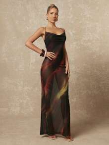 Lumalex 早春扎染针织多色吊带露背系带垂褶领口收腰修身鱼尾连衣裙，适合度假、生日、婚礼、情人节等场合，也可作为情人节礼物指南、浪漫情人节装扮、宾客婚礼、情人节礼物指南、浪漫情人节装扮、派对、夏季假日海滩装扮，尽显奢华格调，低调奢华，适合舞会、聚会、宴会、低调奢华、老钱风格、锐舞派对、音乐节等场合，层次丰富的派对长裙，适合早春穿着，性感长裙。 - 彩色 - 查看 6