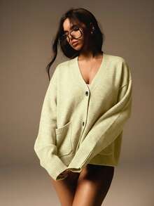 Athîral Women's Solid Color Drop Shoulder Long Sleeve Casual Cardigan, Autumn & Winter,Sweaters For Women