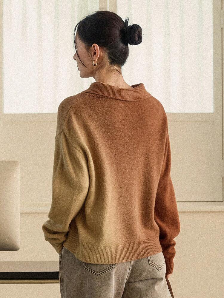 Women's Solid Color Minimalist Everyday Polo Neck Long Sleeve Sweater Business Casual Woman