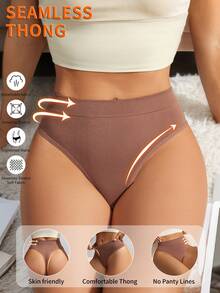 SHEIN 1 pieza Tanga para mujer sin costuras, simple y cómodo - Marrón Mocha - Ver 2