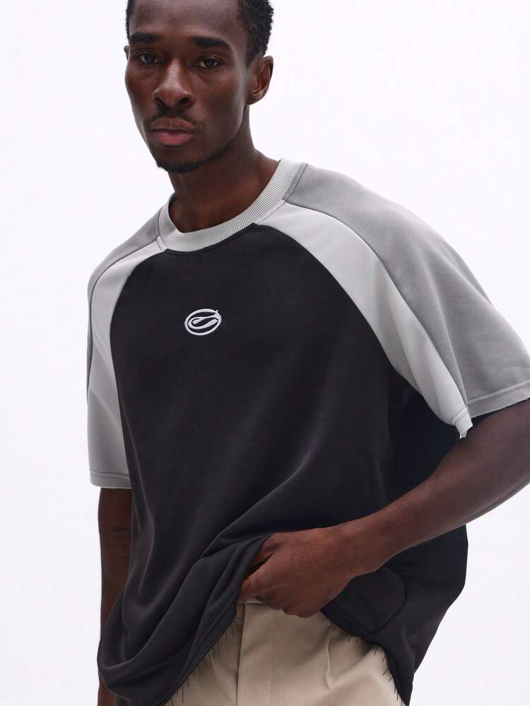 Boxy Colorblock Crew Neck Tee With Logo