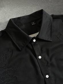 PAVTROS Chemise courte décontractée à coupe ample avec broderie de scorpion sombre dans le style INS, cadeau pour petit ami/mari, cadeau d'anniversaire, style années 2000 - Noir - Voir 3