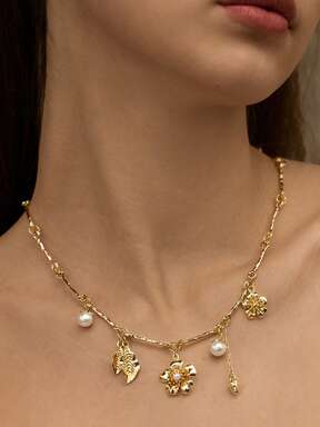 Opalesca 1pc Fashionable European & American Style Floral Tassel Pearl Copper Pendant Necklace, Unique Design, High-End Quality For Women