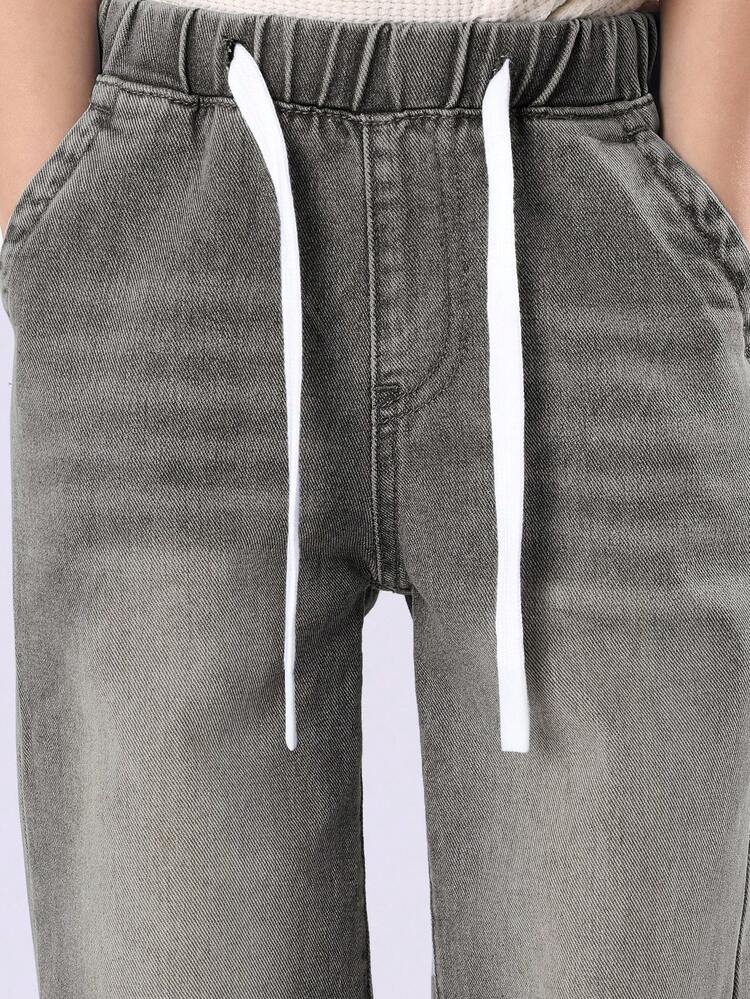 Wide Leg Pull On Jeans With Drawstring