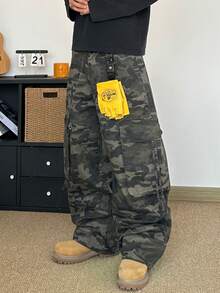 STEELVANCE 街头风迷彩工装裤，系带设计，宽松阔腿牛仔裤 - 軍綠色 - 查看 5