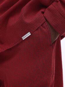 SUMWON Long Sleeve Button Down Pajama Set With Matching Elastic Waist Pants In Burgundy Micro Check Pattern Comfort Loungewear For Men - Red - View 6