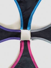 4pcs/Set Plus Size Seamless Contrast Binding Trim Thongs - Multicolor - View 3