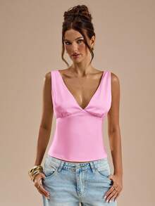 SHEIN BAE Satin Tie Back Tank Top, Suitable For Vacation, Beach , Music Festival , Brunch, Wedding Guest , Bridesmaid , Spring/Summer - Baby Pink - View 3