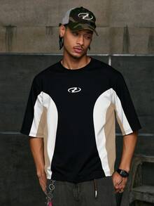 AXEPEAK Camiseta de hombre con diseño de cuello redondo y patchwork de varios tamaños - Multicolor - Ver 7