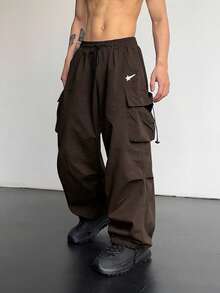 PAVTROS Quần cargo nam dáng rộng in hình ngôi sao màu nâu, quần thể thao rộng thùng thình, quần cargo nam màu nâu, quần áo rộng thùng thình cho nam. - Cà phê nâu - Xem 1