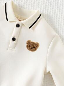 Cozy Pixies Conjunto de 2 piezas de sudadera de cuello redondo de manga larga y pantalones de cintura elástica con estampado de oso de dibujos animados para bebé niño - Negro - Ver 4