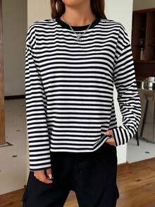 SHEIN EZwear Striped Print Drop Shoulder Tee