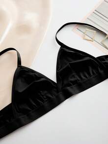 Women's Contrast Mesh Black Seamless Bra & Panty Underwear Set - Black - View 3