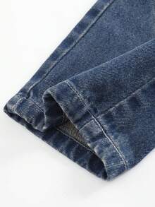 SHEIN 年轻女孩休闲舒适度假时尚街头可爱涂鸦印花水洗柔软做旧无弹宽松牛仔裤，轻薄夏季款