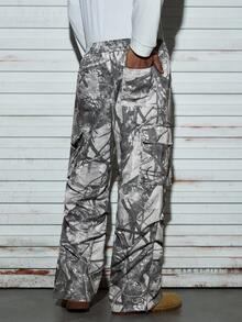 Modcrash Quần cargo nam thời trang in hình lá cây, thiết kế ống loe rộng, quần dài thường ngày ngoài trời với khóa kéo ở gấu quần, phong cách Emo, thập niên 2000, thu xuân hè, retro Mỹ, unisex, dáng rộng thoải mái, phù hợp cho trang phục mùa hè – Thích hợp cho mặc hàng ngày và trang phục nghỉ hè. - Màu be - Xem 5